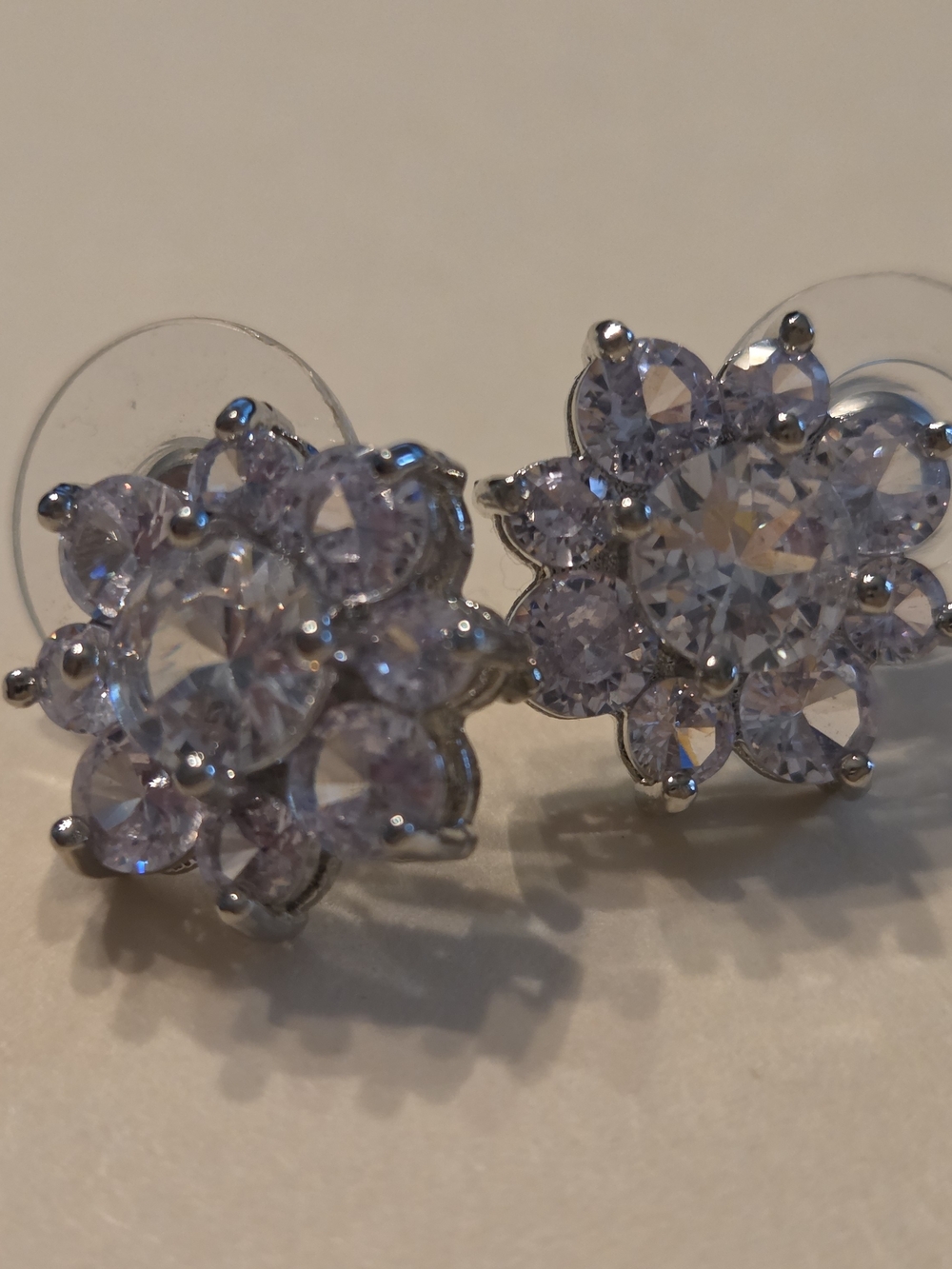 Silver Toned Floral Cluster Stud Earrings with Clear Crystals